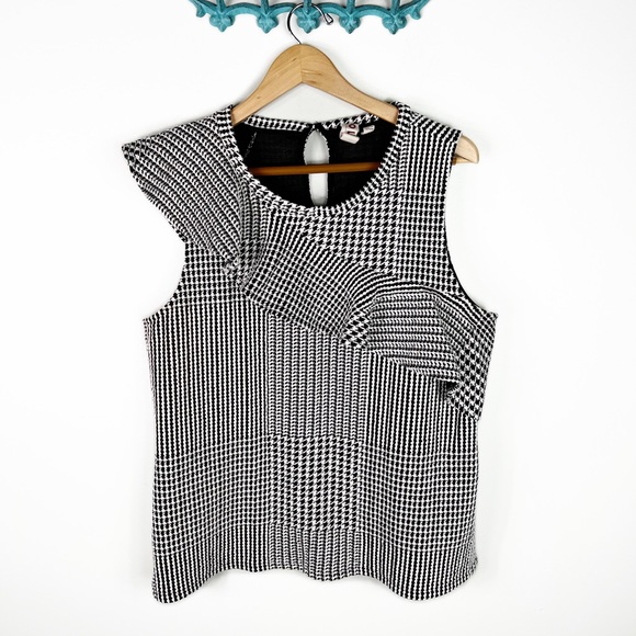 Anthropologie Callan Ruffled Houndstooth Sleeveless Top Large - Picture 3 of 4